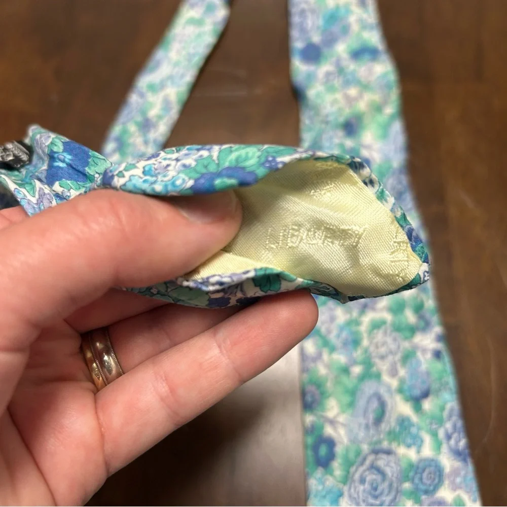 Liberty of London 100% Cotton Elysian Print Turquoise Blue Green Floral Neck Tie